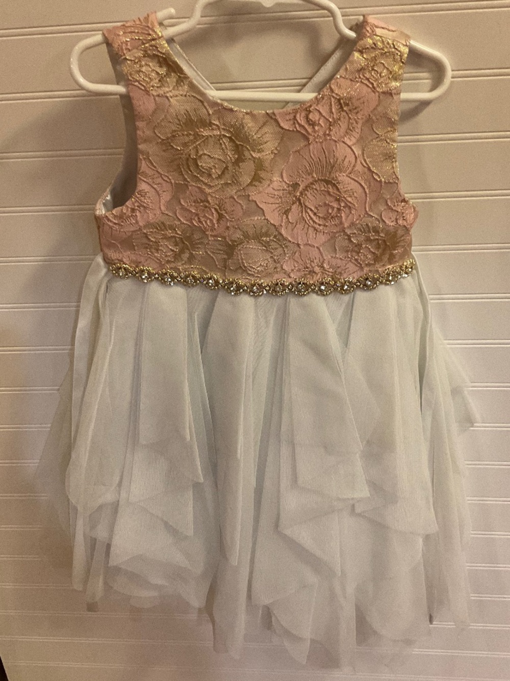 American Princess Girls Pink Gold Brocade Tulle Formal Dress Size: 4 Pre Owned